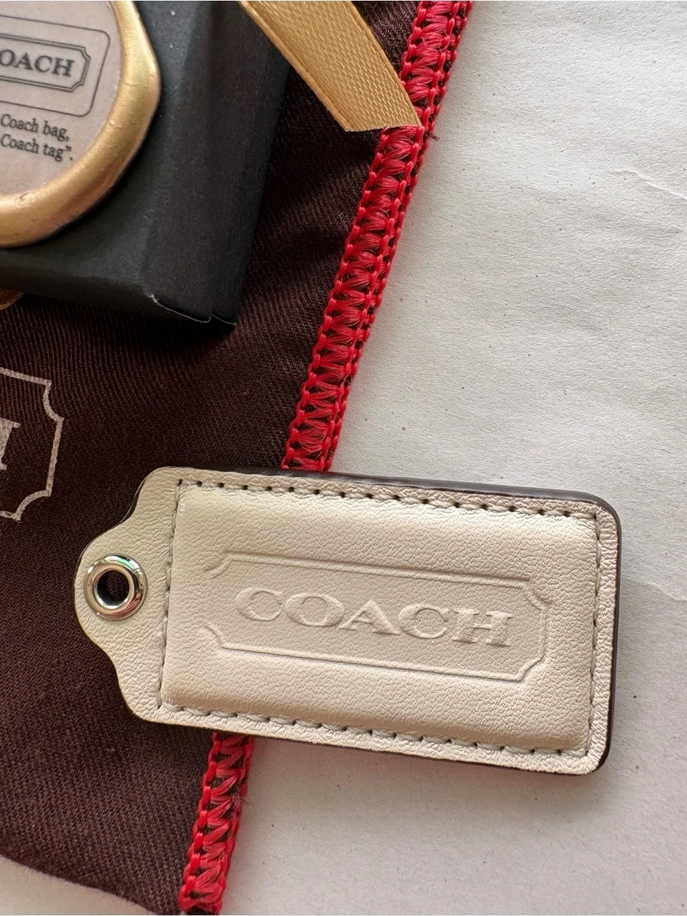 Y2K Coach Immaculate Ivory White Vintage Leather Hang Tag Bag Charm | Large 2.5”